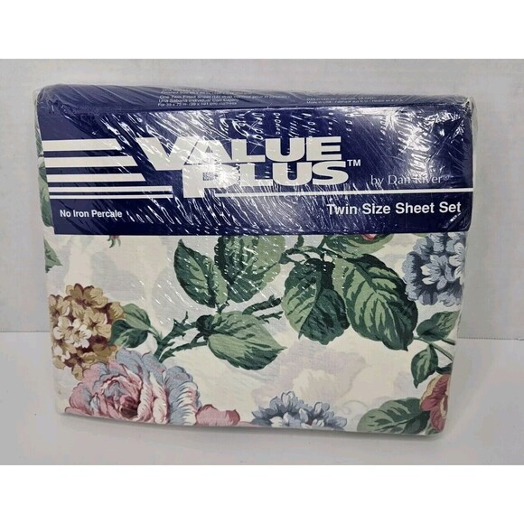 NEW VTG Value Plus by Dan River 3pc Fairhaven Floral Twin Set Sheets No Iron USA - Picture 1 of 8